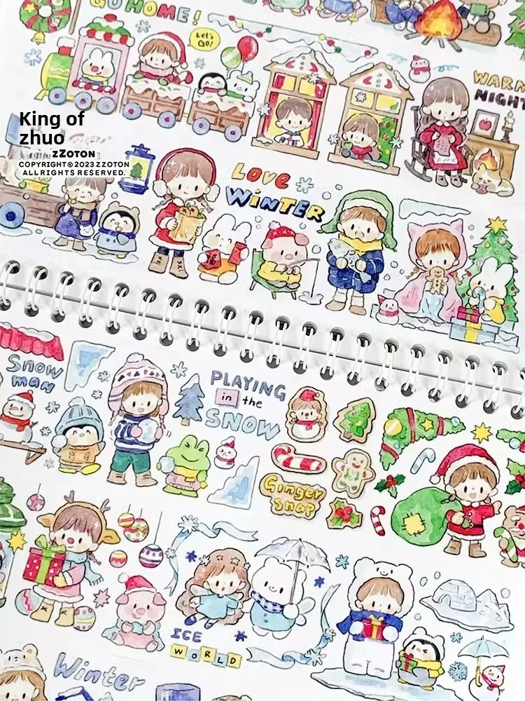ZhuDaKing Original Cartoon Sticker Tape Winter Small Events Full Set Family Use Adhesive Tape Hand Account Drawing Material