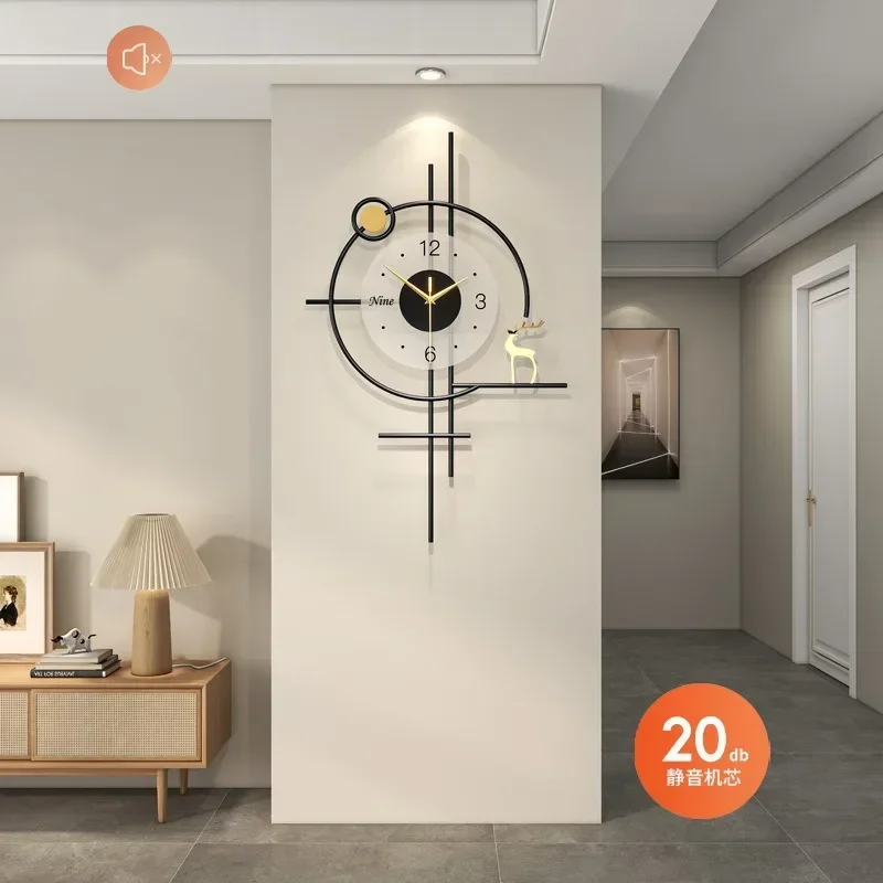 Deer Hanging Wall Clock for Home Decoration, Minimalist Wall Watch, Large Modern Design, Living Room, Luxury