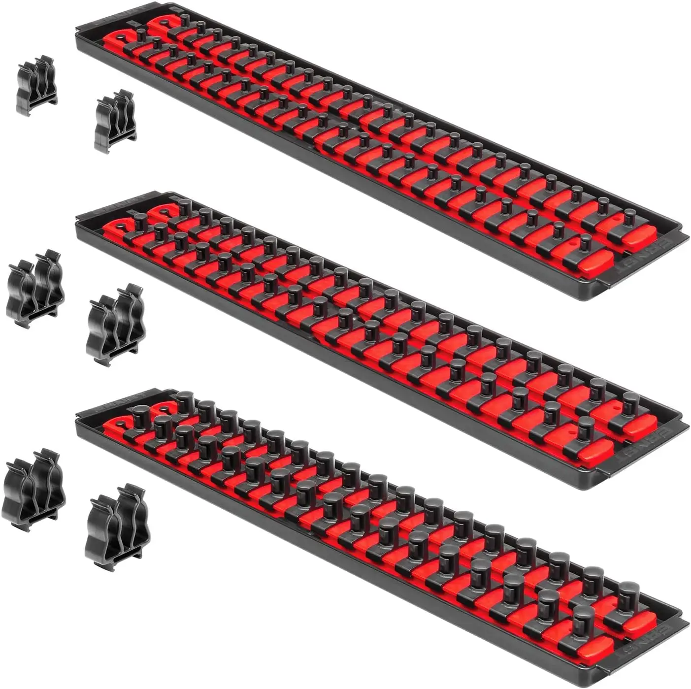 Socket Boss Combo 3-Pack Tool Organizer with Twist-Lock Technology, Red, Model 8510A - Secure Storage for Wrench Sets - Made