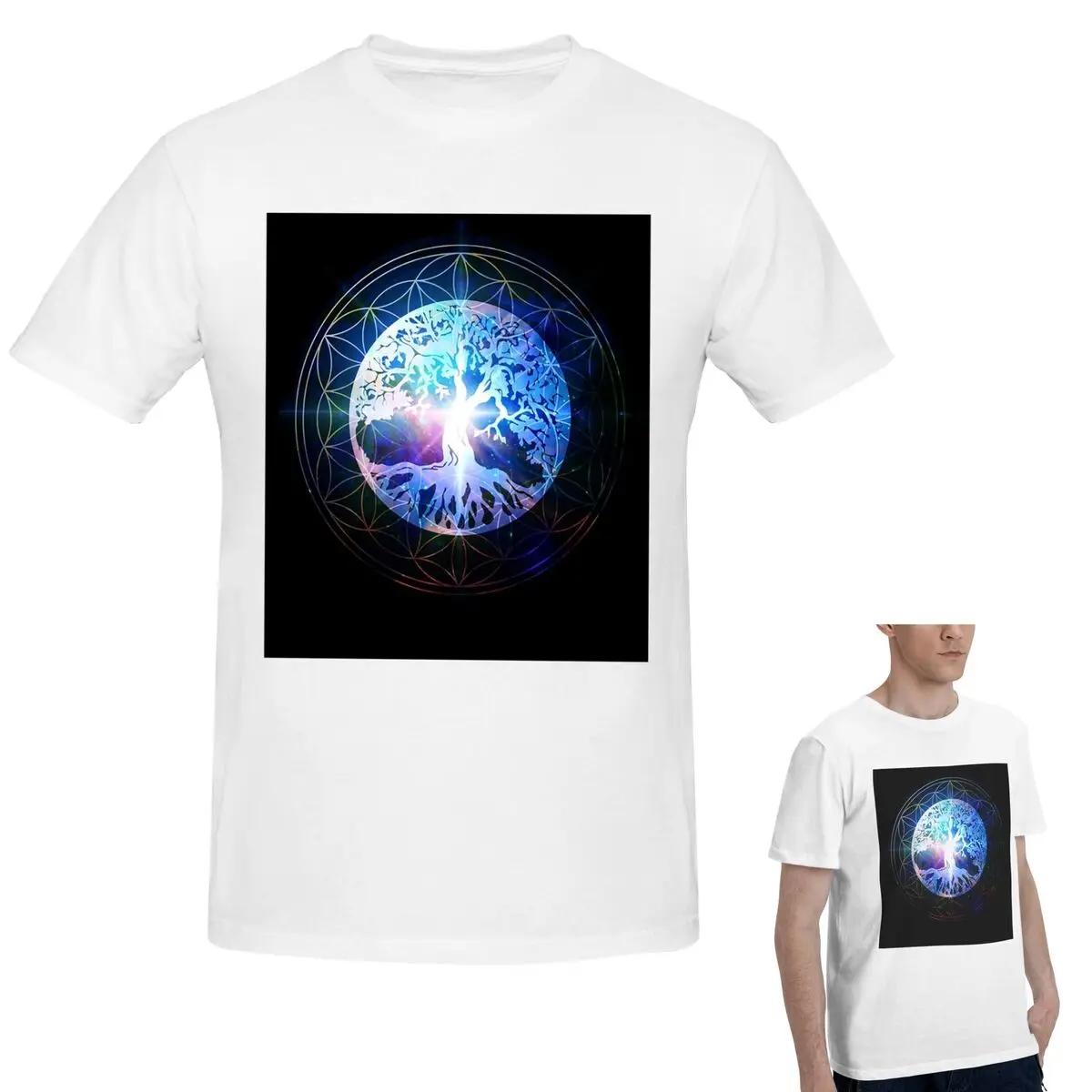 

100% Cotton Tree Of Life Mandala T-Shirt Men's Funny Oversized T Shirt Men Crew Neck Summer Shirts Tops S-6XL