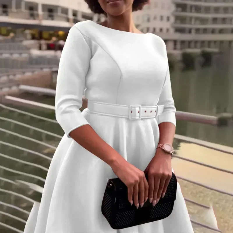 Vestidos de Noche de fiesta africanos elegantes para mujer, moda de primavera, vestido africano de poliéster de manga 3/4 con cinturón, ropa africana 2024