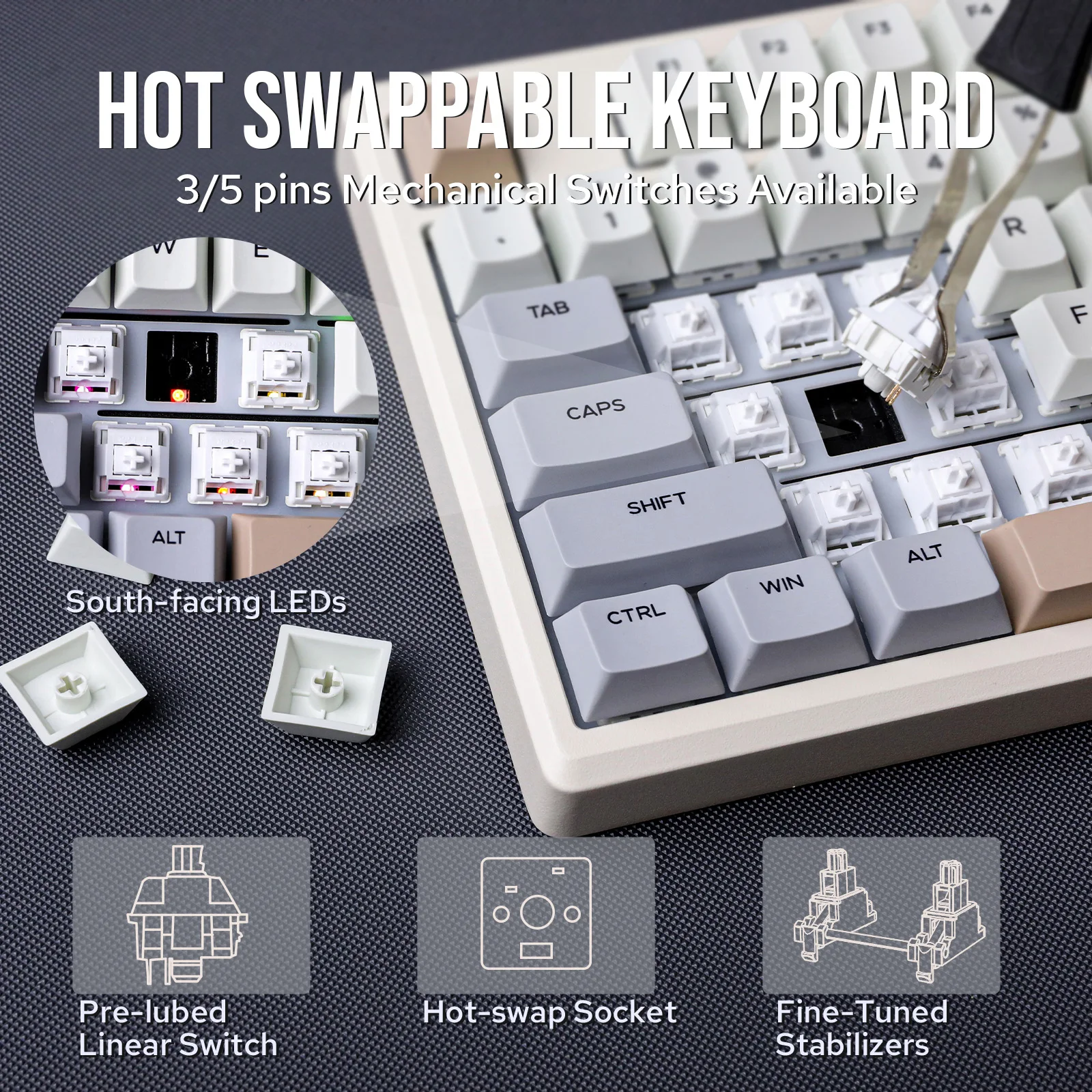 Klawiatura mechaniczna gamingowa EPOMAKER Galaxy100 1800 ANSI US Layout Hot-Swap Gasket-Mounted Tri-mode Wireless Aluminum — zdjęcie produktu 5