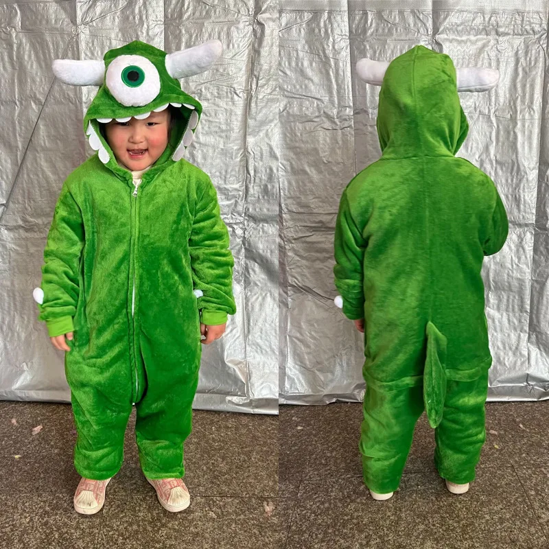 Zipper Onesies Kids Anime Cosplay Animal Costume Snake Green Outfit Funny Cute Halloween Festival Party Jumpsuit Flannel Warm