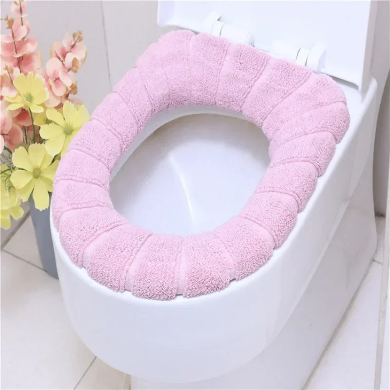 Soft and Warm Toilet Seat Cover Washable Bathroom Toilet Pad Cushion With Handle Thicker Soft Mat Knitting Warmer Closestool Mat