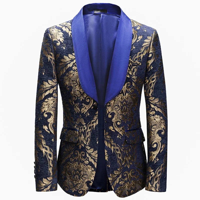 

Jacquard Floral Blazer With Shawl Lapel One Piece Wedding Men Suit Jacket Custom Made Navy Blue Male Fashion Coat 2024