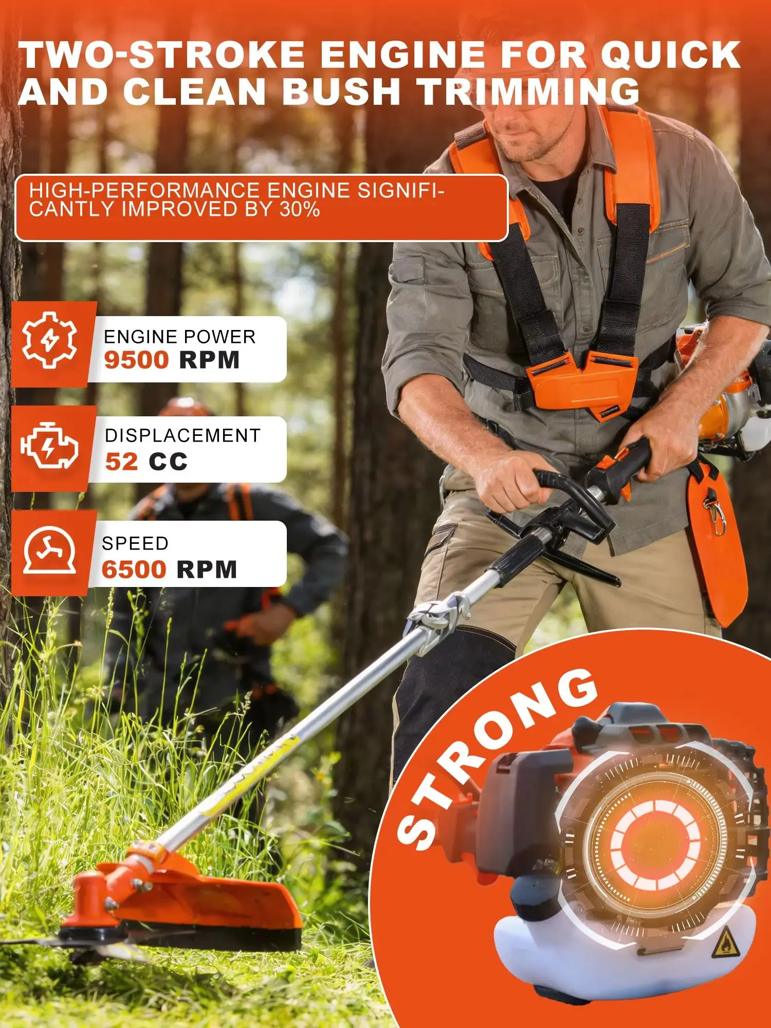 LADAMI 5-in-1 Benzin-Freischneider 52cc 2-Takt – Motorsense mit Trimmer, Heckenschere & Kettensäge, 3 PS luftgekühltes Garten-Kombigerät für Rasenmähen, Heckenschnitt & Baumfällung