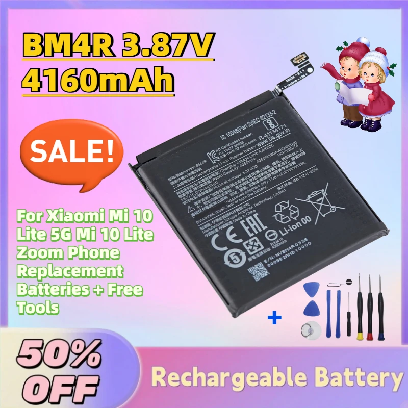 

Fast Shipping New BM4R 3.87V 4160mAh Battery For Xiaomi Mi 10 Lite 5G Mi 10 Lite Zoom Phone Replacement Batteries + Free Tools