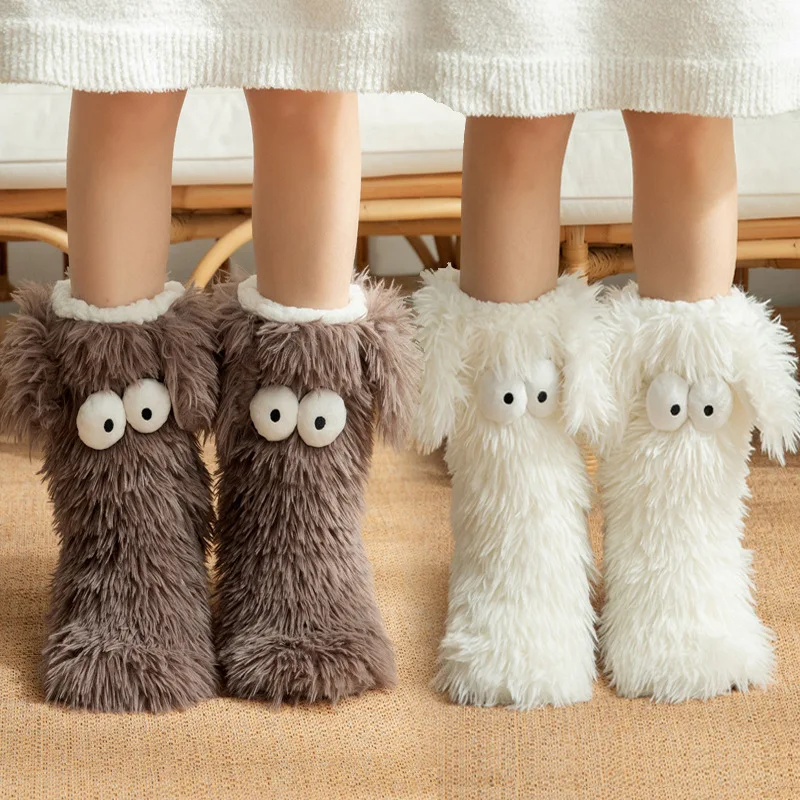 1-5Pairs Warm Socks Plush Non Slip Sole Thick Cozy for Women Home Christmas Gift Holiday Winter Machine Washable