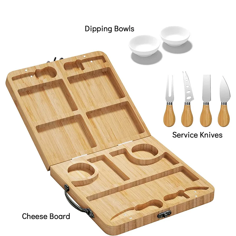 

Bamboo Charcuterie Boards Gift Set, Foldable Fruit Bread Cutting Board,with Stainless Steel Utensils and bowls,New Home Gift