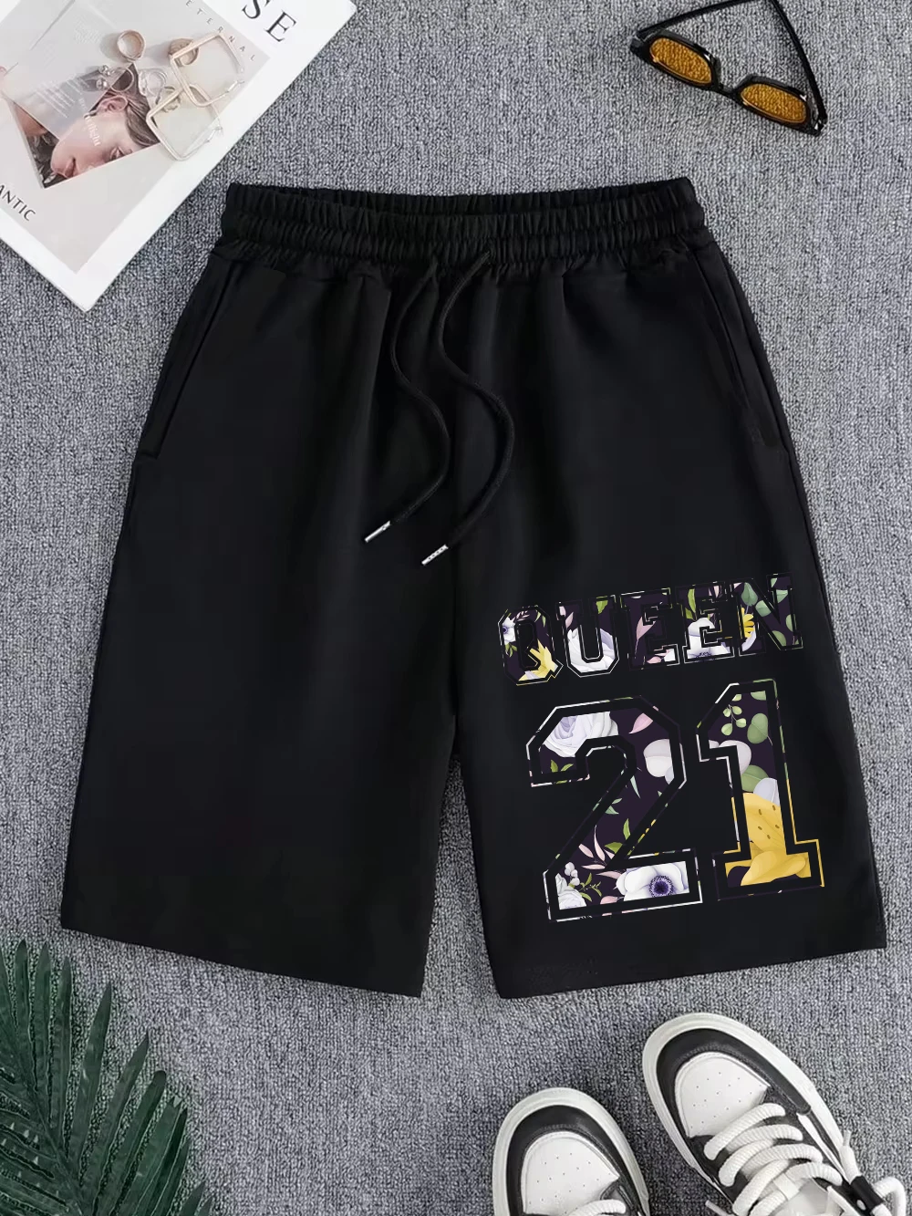 

Queen Numbers 21 Prints Pants Mens Basics High Waisted Wide Knee Length Shorts Summer Oversize Shorts Casual Pocket Male Clothes