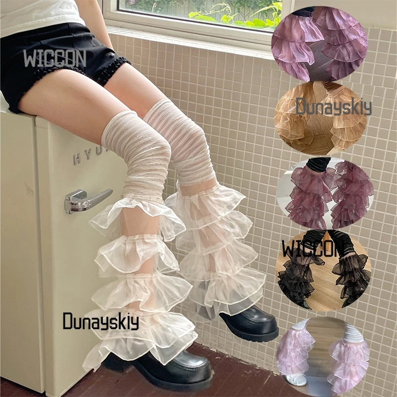 

Jirai Kei Spicy Girl Sweet Cool Pure y2k Subculture Lace Splicing Leg Cover Stacking Socks Ball Halloween Christmas Cosplay