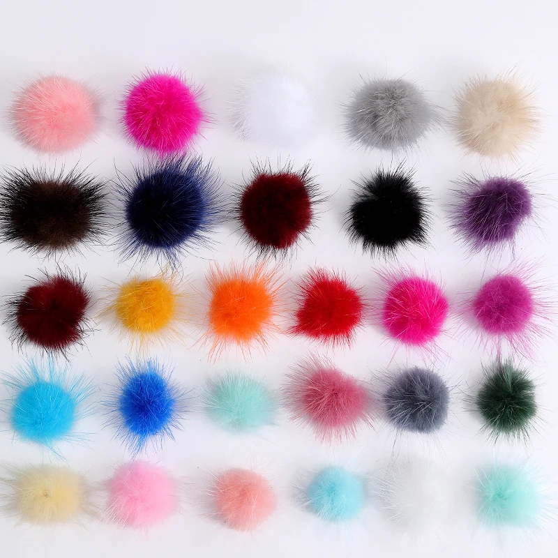 Real Fur Pompom 3cm Mink Pom Poms Hat Decor Fur Balls Pompom Kids Key Chain Trim DIY Jewelry Crafts Accessories