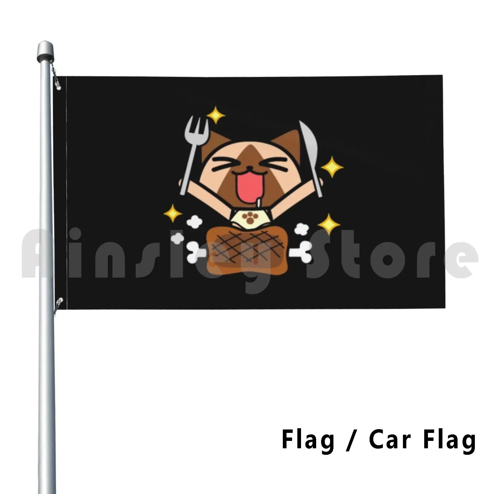 Cat Eating Chicken Flag Car Flag Funny Monster Hunter Monster Monster Hunter World Hunter Gaming Mhw Mh