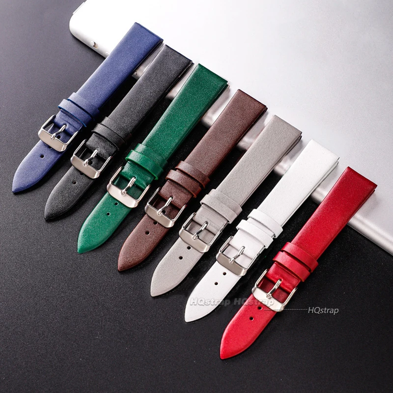 Ultra-thin Genuine Leather Watchband for Women Watch Belt Wristwatches Band Red White Black 12mm 14mm 16mm 18mm 20mm 22mm Strap