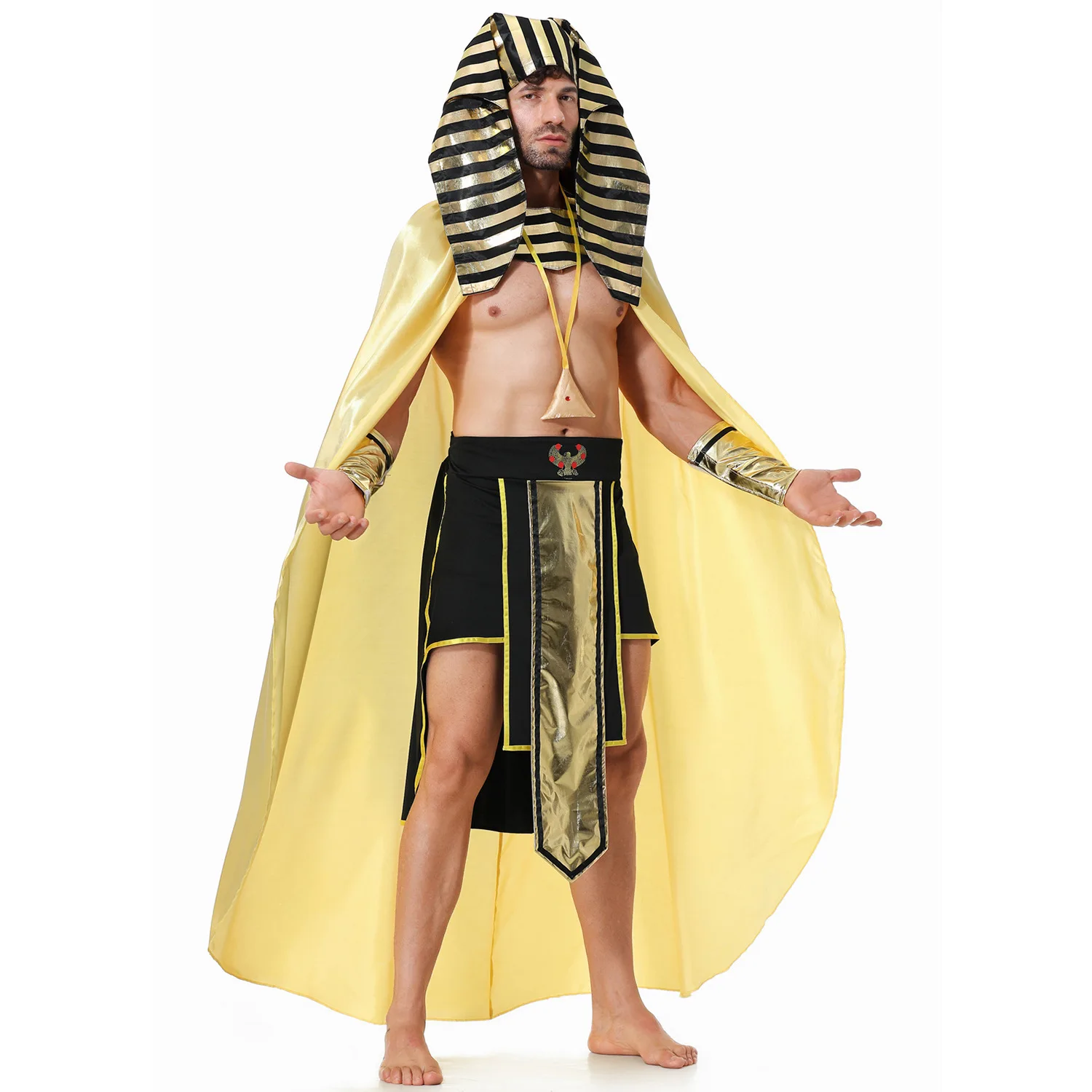 Costume de pharaon égyptien médiéval pour hommes, robe de paupières, vêtements de cosplay du roi égyptien, prairie, fête d'Halloween, adulte