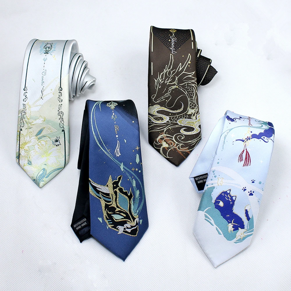 Genshin Impact Neck Tie Cosplay Costume Xiao Venti Barbatos Wanderer Balladeer Zhongli JK Embroidery Necktie Prop Accessories
