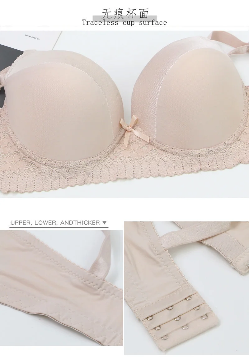DaiNaFang Push-Up-BHs für Damen, Rosa, Blau, Schwarz, Grau, Beige, Weiß, Burgunderrot, Unterwäsche, Spitze, minimiert nahtlose Dessous – Detail 7