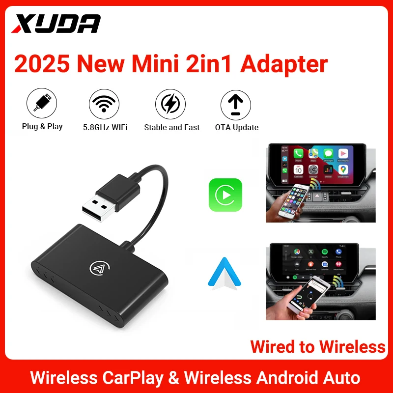 New 2 In1 Carplay& Android Auto Mini Box Wireless Carplay Adapter Wired to Wireless Carplay For USB/Type C Dongle Plug And Play