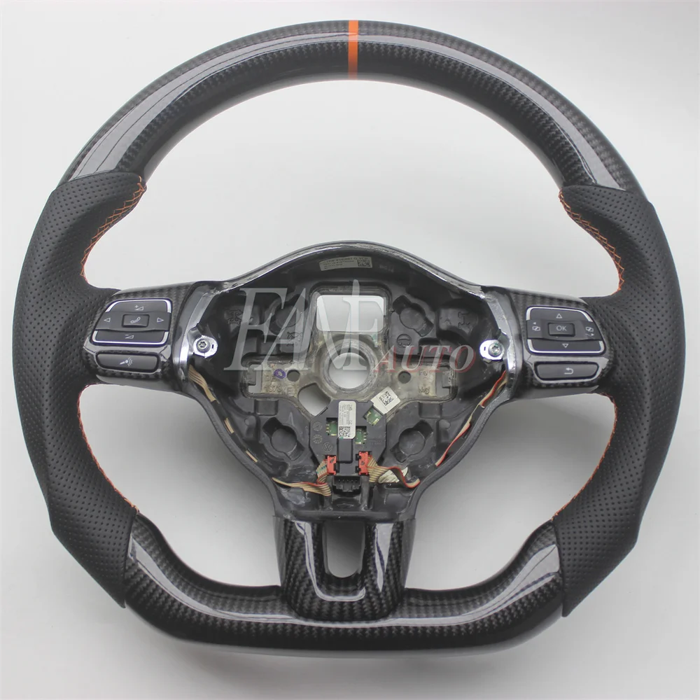 Replacement Real Carbon Fiber Steering Wheel with Leather for VW Volkswagen Scirocco Golf 6 MK6  R GTI R20