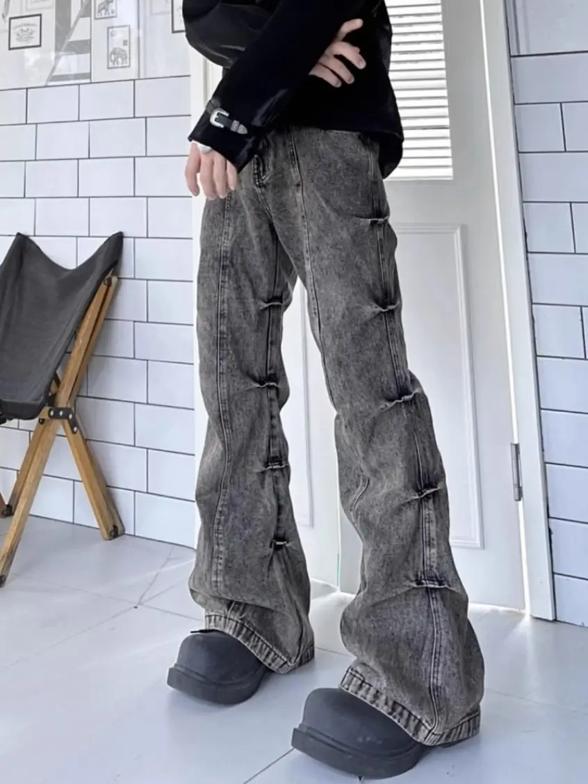 

Мужские джинсы-клеш, потертые расклешенные брюки, широкие мужские брюки High Street, широкие джинсы Y2k