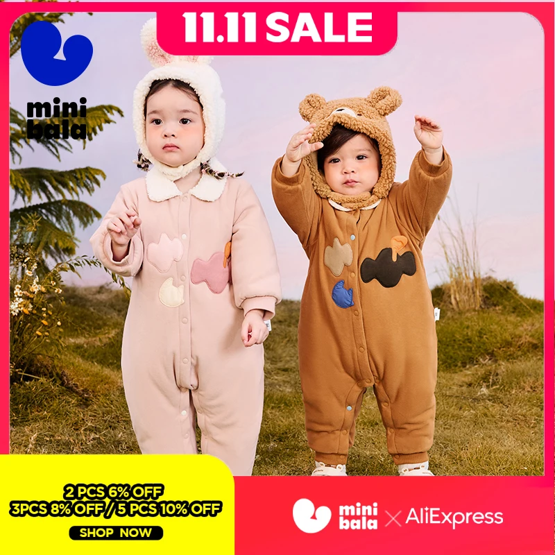 

Миниатюрный хлопковый цельный наряд Bala для мальчиков и девочек, новинка 2024, зимние стили с теплым дизайном с маленькими лацканами