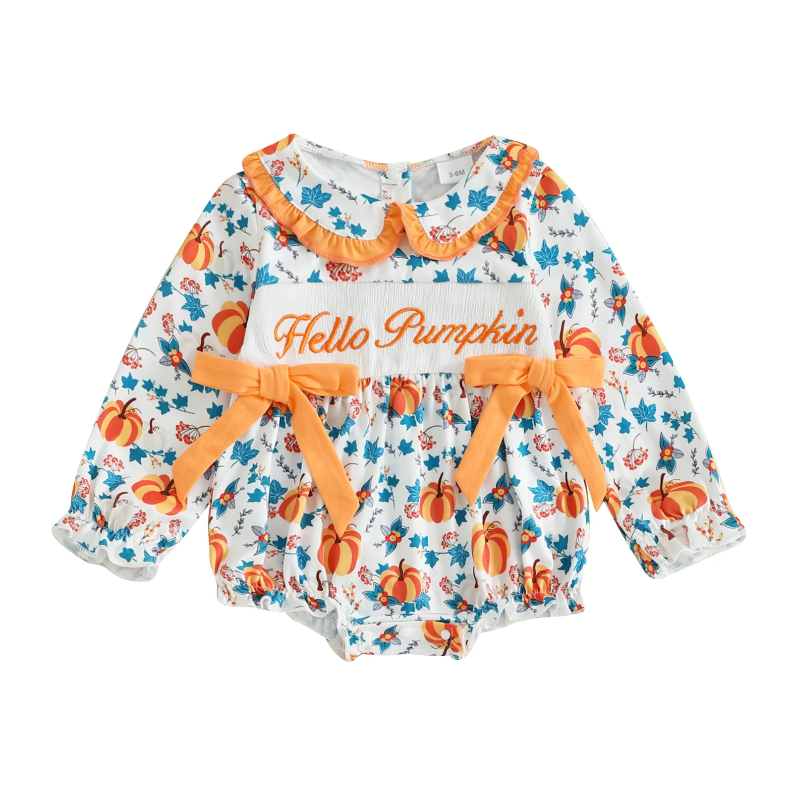

Baby Girl Halloween Bodysuit Long Sleeve Doll Collar Bow Romper Newborn Fall Playsuit