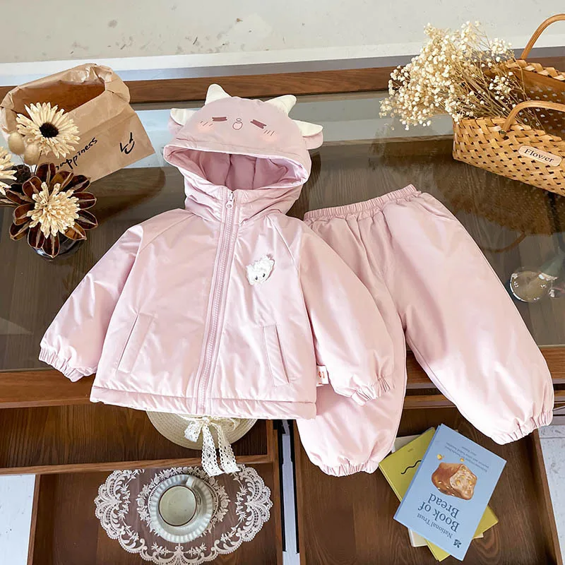 QT252239Girls' Fleece-Lined Thickened Children's Set2025New Autumn and Winter Set for Girls, Fleece-Lined and Thickened Two-Piec