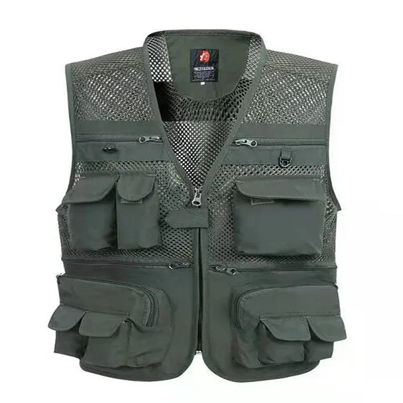 

Mens Vest Outdoor Webbed Gear Coat Summer Fishing Waistcoat Men Tool Multi-Pockets Mesh Work Sleeveless Jacket Male