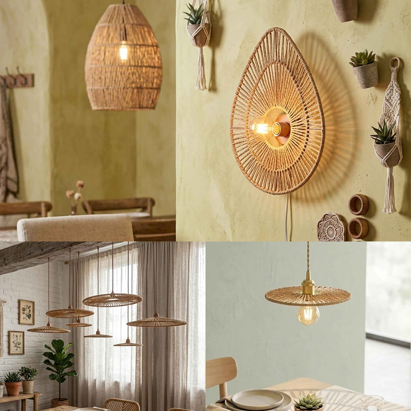 Handwoven Teardrop Flat Jute Lamp Shade Replacement Fit Pendant Wall Light Wabi Sabi Interior Lighting Accessories Only Cover