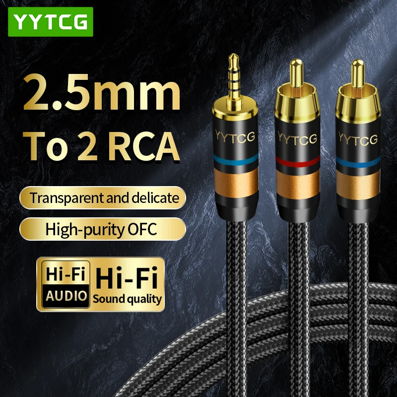 2.5mm To 2RCA Aux Audio Cable Hi-end OFC Headphone Amp Connecting Cable 2.5mm Jack to 2RCA Male Cable for Headphone Speaker