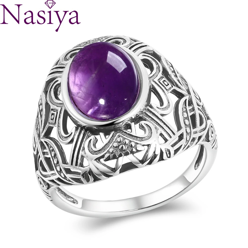 Natural Amethyst Gemstone Rings Vintage Retro Fine Wedding Engagement Anniversary Women Men Jewelry Gifts Wholesale