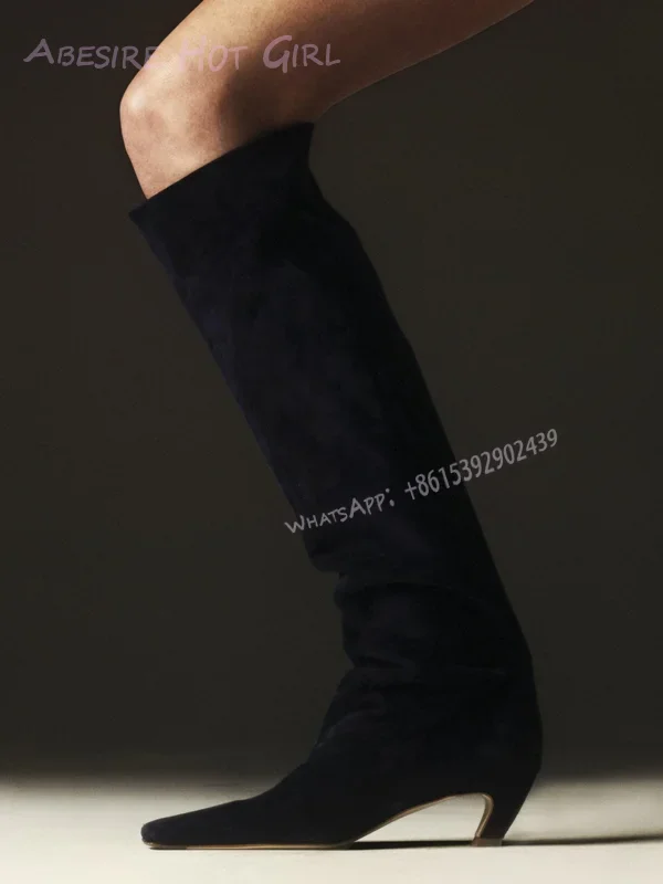 الظلام الجلد المدبوغ الأسود أحذية كعب منخفض الركبة النساء البني الجلود الصغيرة ساحة تو هريرة كعب المرقعة الربيع أحذية مكتب سيدة عادية