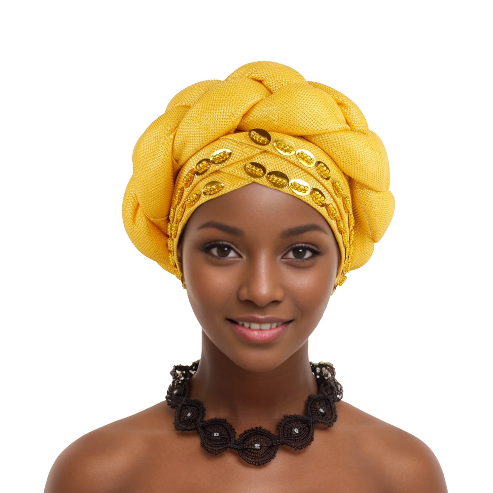 Luxury Beading Turban Cap Women Braid Headwrap Bonnet Afrcian Lady Head Wraps Muslim Turbans Hat Nigeria Party Autogele Headwear