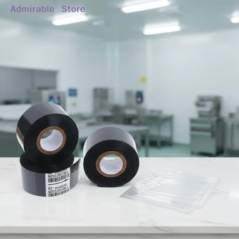 [W]FC2 30mm*100m Black Thermal Printing Ribbon For Stamping Machine Printer Ink Heat Transfer Tape Production Date Printing