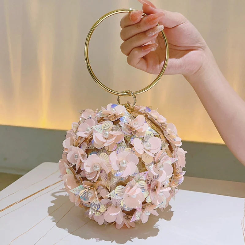 

Women's Floral Handbag Circle Clutch with Detachable Strap for Party Wedding Evening Cocktail Holiday