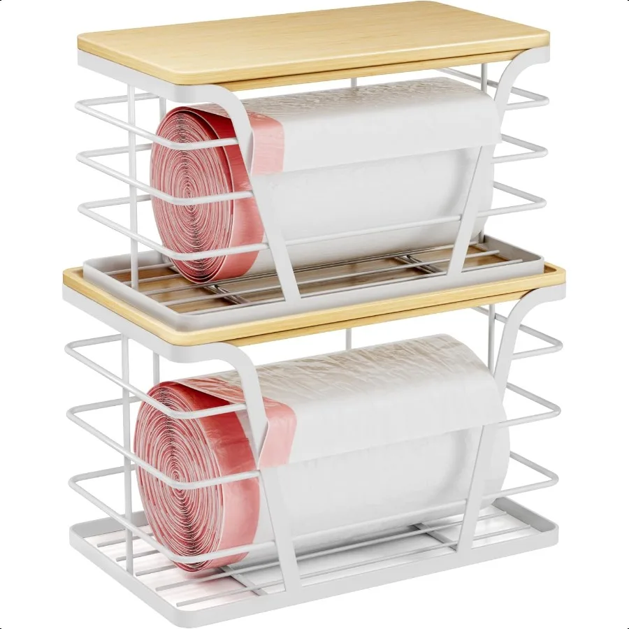 

2 Pack Stackable Laundry Room Organization and Storage Laundry Room Decor and Accories Trash Bag Holder with Bamboo Top and Gar