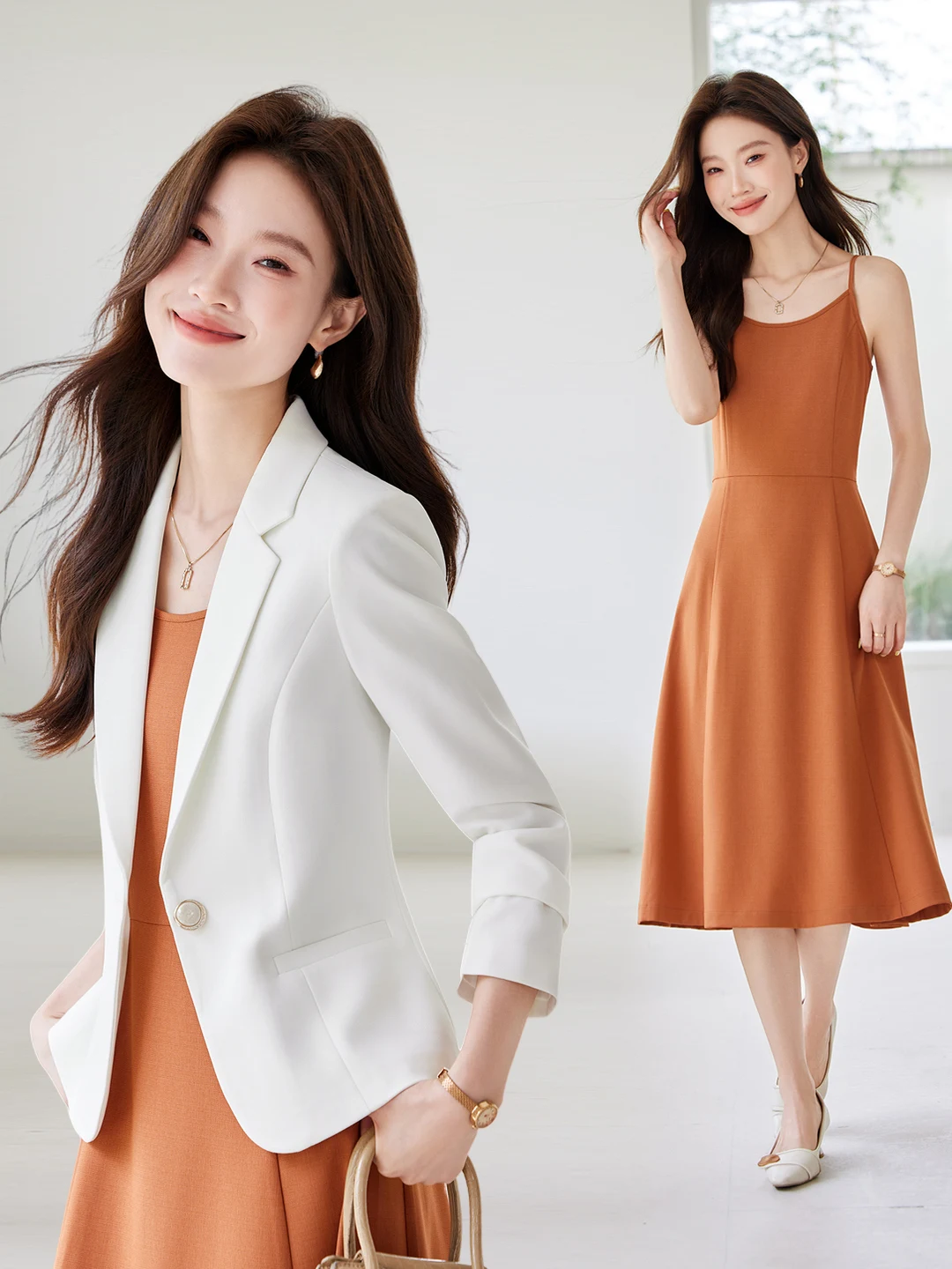 

Women's Casual Strap Suit Dress Set 2025 New Spring Autumn Professional High-End Feeling Skirt Korean Style Slim Fit Long Sleeve