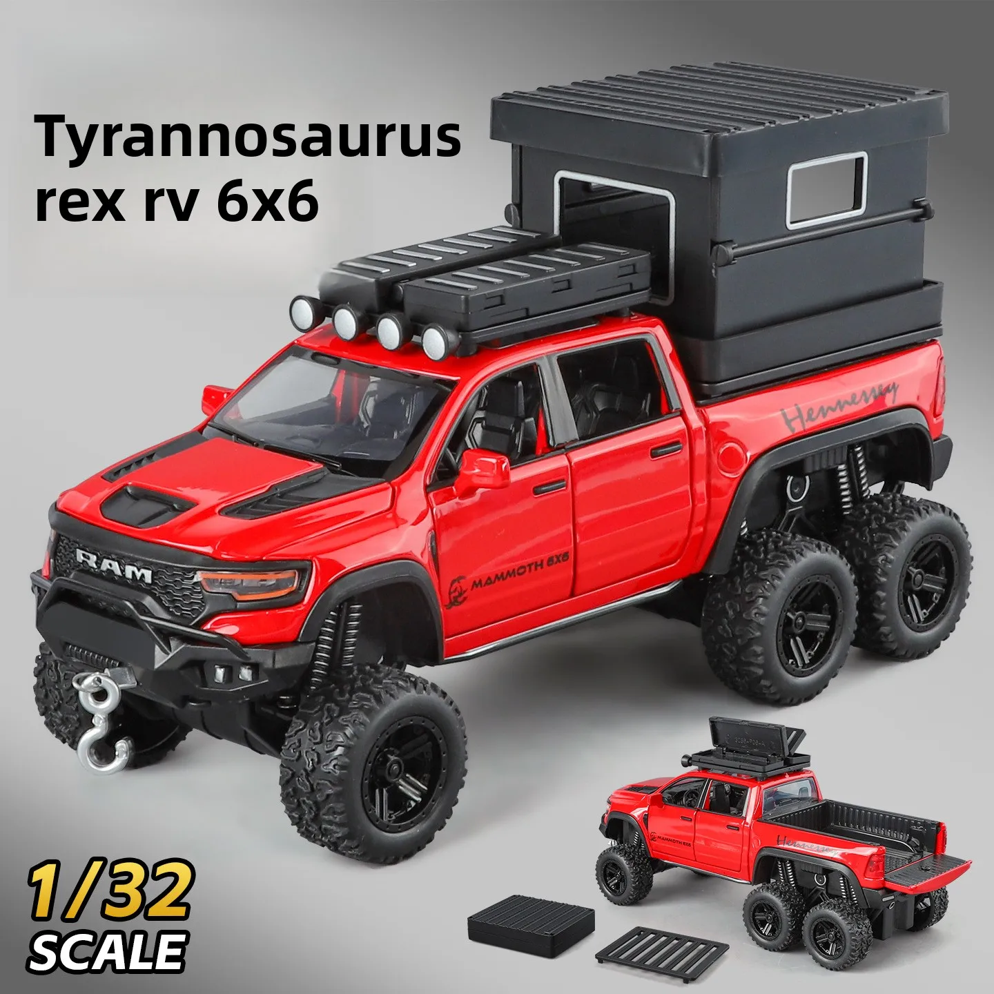 

1:32 Тираннозавр Рекс 6X6 сплав модель автофургона игрушка орнамент литой под давлением сплав модель автомобиля Коллекционная