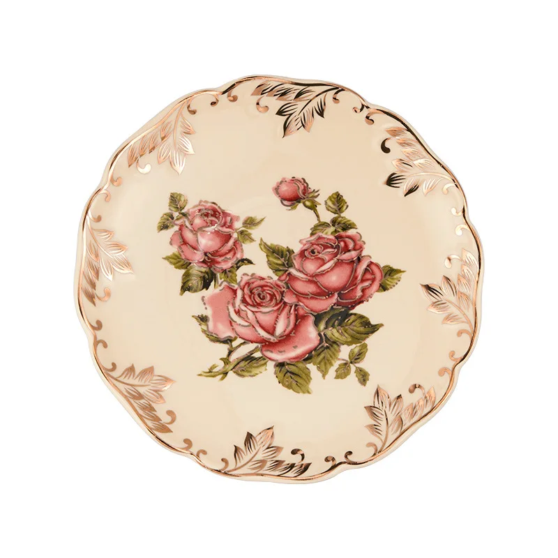 Pastoral Rose Bone China Tea Cup Saucer Spoon Set Europe Porcelain Coffee Cup 200ml Mug Tray Cafe Tumbler Party Drinkware