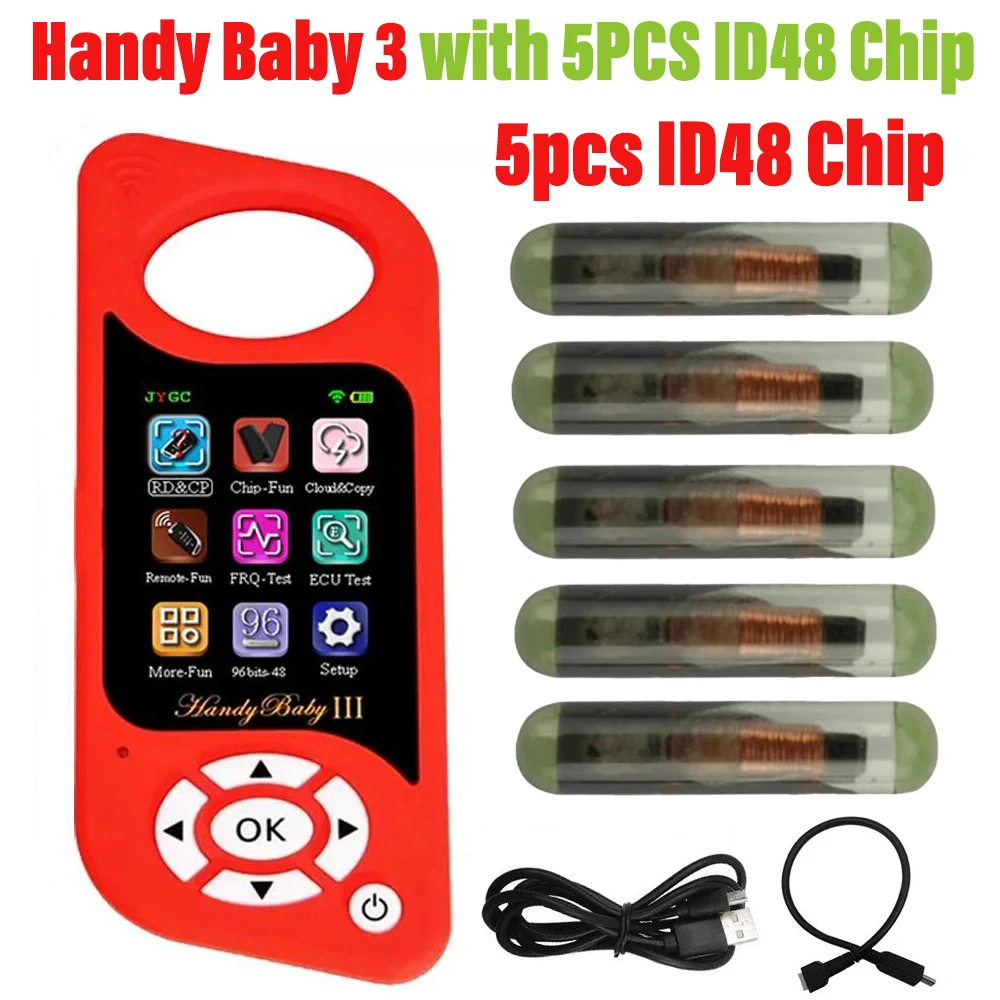 JYGC Handige BabyIII Autosleutels Chip Copier Auto Key Programmeur Gratis G/96bit 48 voor 4D/46/47/48/G/King/Rode Chips met Siliconen Case
