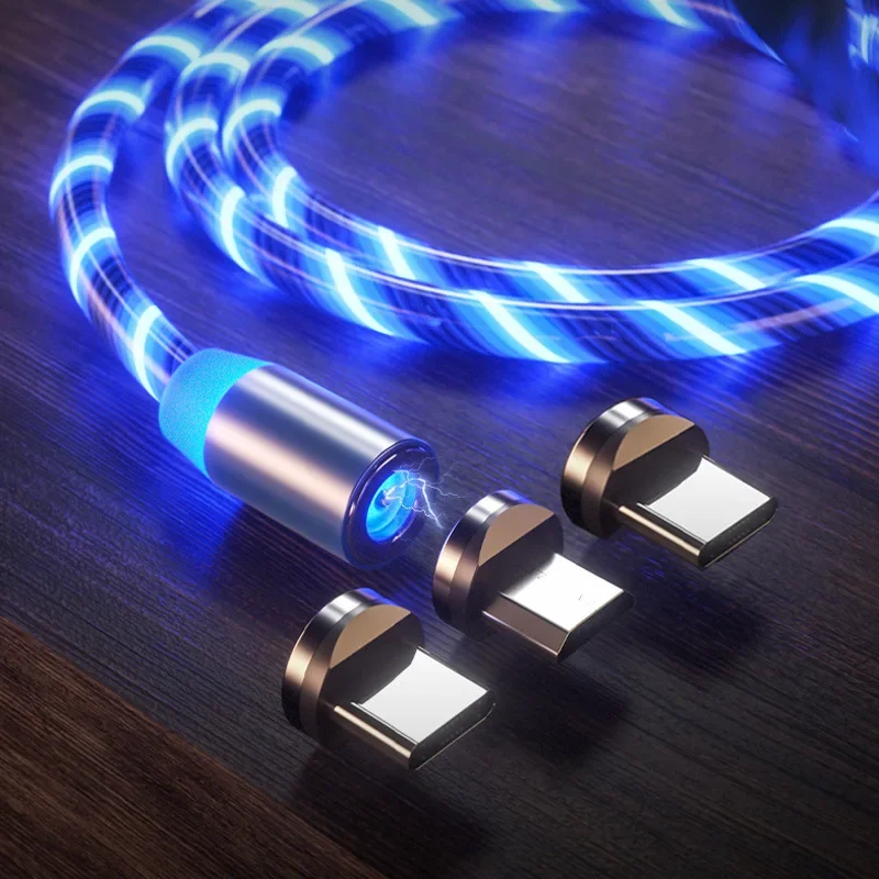 1/2m Magnetic Streaming Data Cable Mobile Phone LED Light Up 3 in 1 Magnetic Charging Cable Phone Accessories