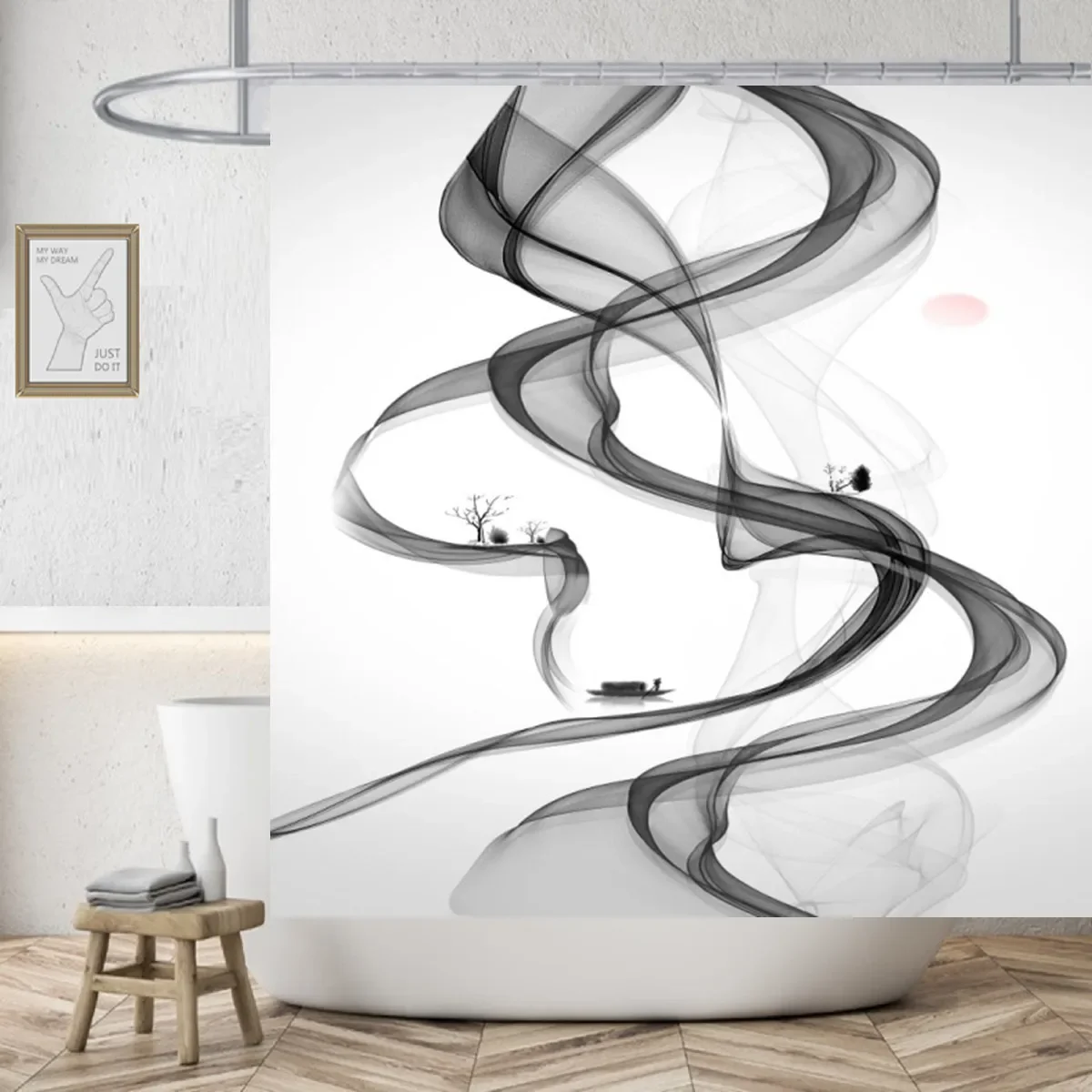Artistic Human Silhouette Shower Curtain Waterproof Easy to Clean Privacy Protection Print Abstract Body Art Modern Bathroom