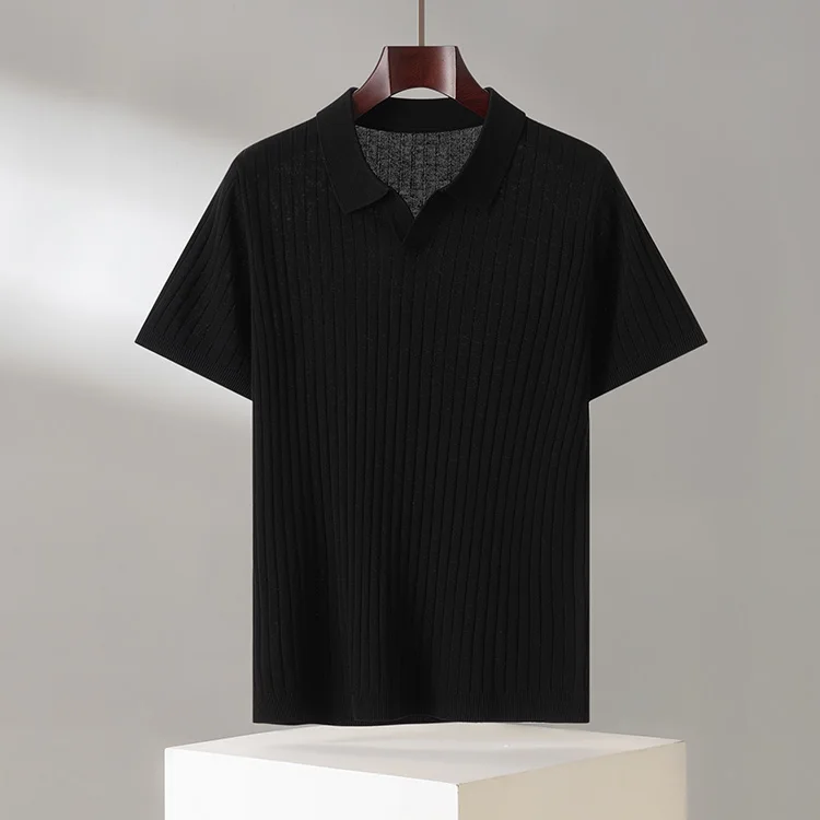 Herenshirt, dun, korte mouwen, gebreid poloshirt, zomer 2026, nieuw model, revers, casual T-shirt, comfortabel, ademend, modieus