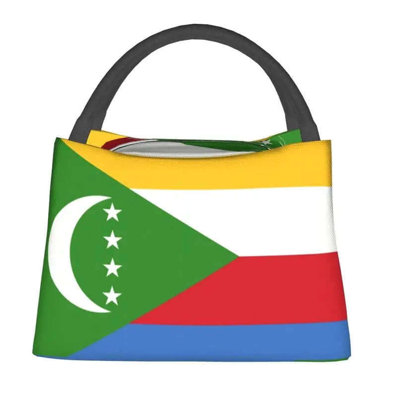 

Custom Flag Of The Comoros Insulated Lunch Tote Bag for Women Portable Thermal Cooler Bento Box Work Travel