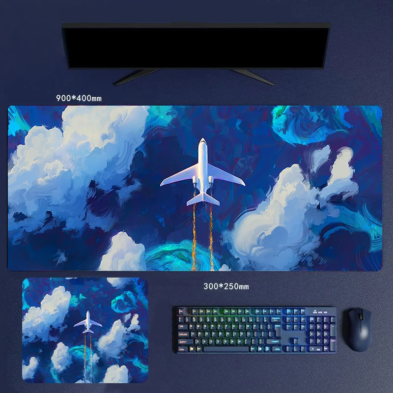 30/60/70/80cm Airplanes Blue Sky White Clouds HD Oil Painting Art Patterns Rubber Mouse Pads Gifts Mice Keyboards Peripherals