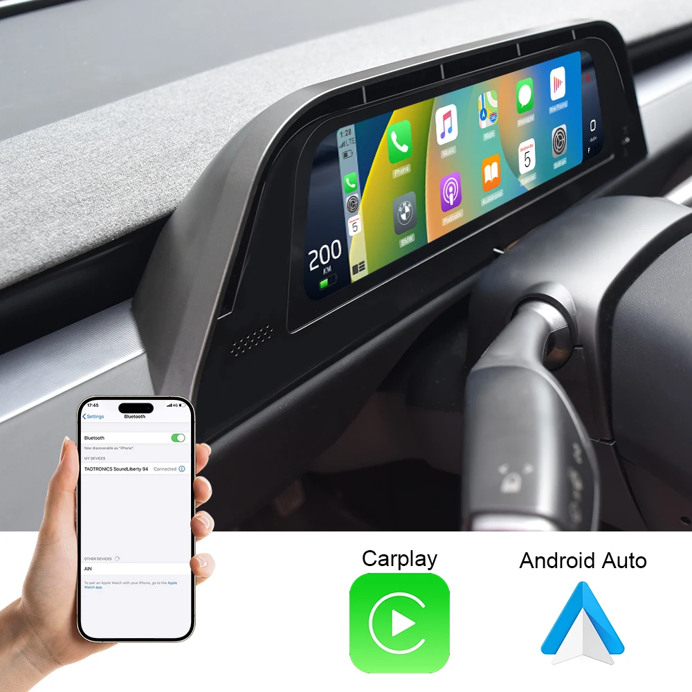 Onlysay novo design head up display com suporte de ventilação de ar sem fio carplay touchscreen para tesla modelo 3 highland modelo y juniper