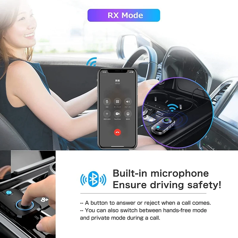Receptor transmissor bluetooth com microfone, adaptador de áudio aux sem fio bluetooth 5.0 3.5mm baixa latência