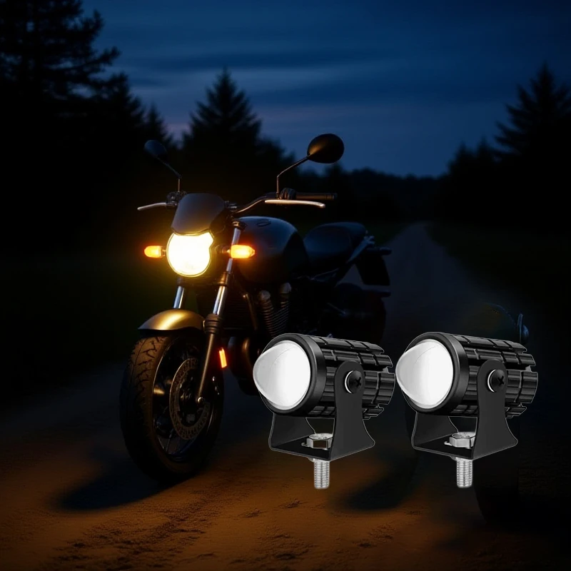 

High-Performing 1/2PCS Dual Color Motorbike LED Headlight, Universal Mini Driving Light for Truck and Off-road.