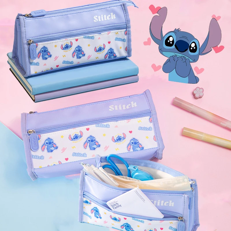 

Disney Stitch Triangle Pen Bag Cream Series Simple Large Capacity Learning Stationery Two Layers of Layered Storage Waterproof