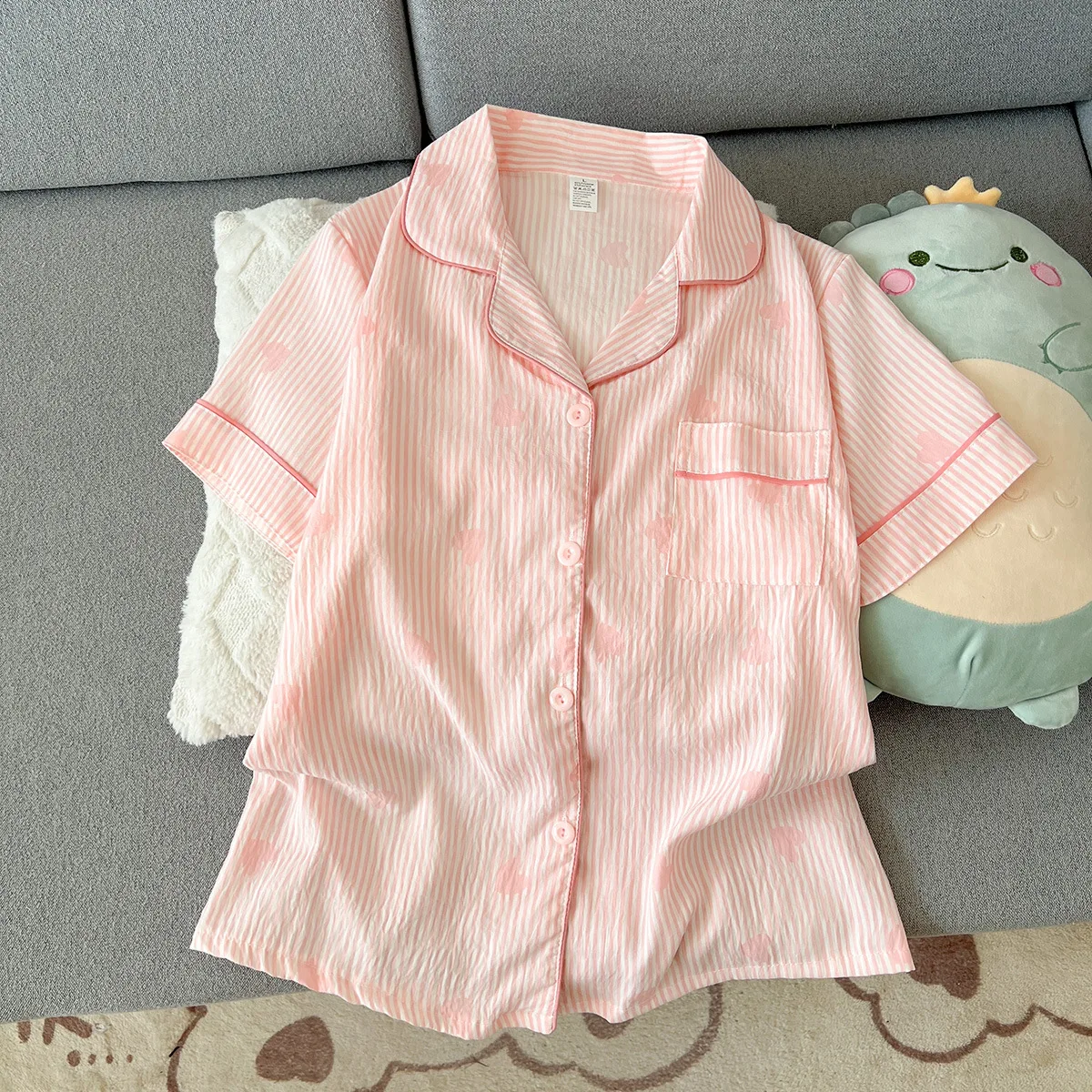 Women's New Summer Short-Sleeve Cloud Cotton Pajamas, Comfortable Loose Shorts for Girls, Can Be Worn Outdoors, Homewear Set 3